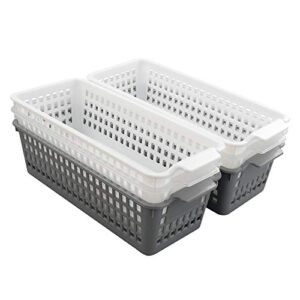 nesmilers 6-pack slim plastic storage baskets bin, rectangle basket set