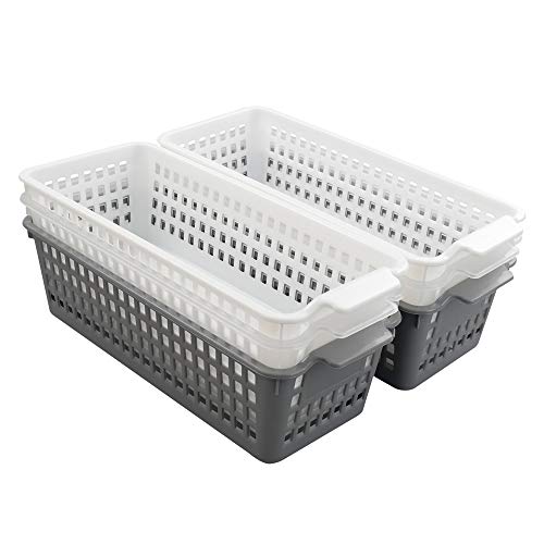 Nesmilers 6-Pack Slim Plastic Storage Baskets Bin, Rectangle Basket Set