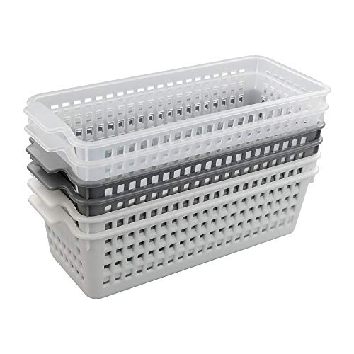 Nesmilers 6-Pack Slim Plastic Storage Baskets Bin, Rectangle Basket Set