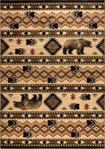 gad great american distributors cabin lodge tribal southwestern cozy area rug – beige, brown, red – animal themed, bear – living room rug – hallway, high traffic – stain fade resistant (5’3″x 7’6″)