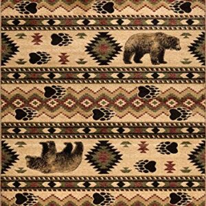 GAD Great American Distributors Cabin Lodge Tribal Southwestern Cozy Area Rug - Beige, Brown, Red - Animal Themed, Bear - Living Room Rug - Hallway, High Traffic - Stain Fade Resistant (5'3"x 7'6")