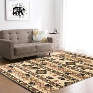 GAD Great American Distributors Cabin Lodge Tribal Southwestern Cozy Area Rug - Beige, Brown, Red - Animal Themed, Bear - Living Room Rug - Hallway, High Traffic - Stain Fade Resistant (5'3"x 7'6")