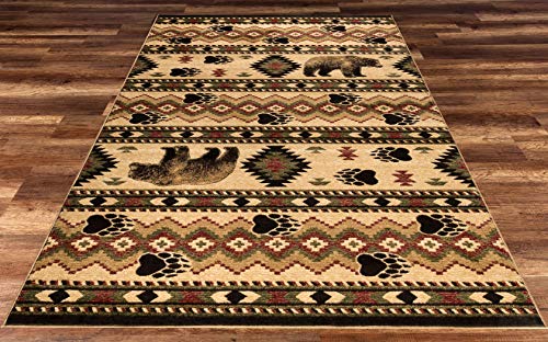 GAD Great American Distributors Cabin Lodge Tribal Southwestern Cozy Area Rug - Beige, Brown, Red - Animal Themed, Bear - Living Room Rug - Hallway, High Traffic - Stain Fade Resistant (5'3"x 7'6")