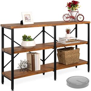 best choice products large console table, 3-tier 55in rustic, industrial sofa table storage for living room, entryway, foyer, hallway w/eva non-scratch feet, steel frame – brown