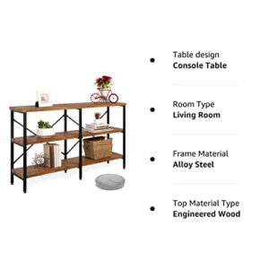 Best Choice Products Large Console Table, 3-Tier 55in Rustic, Industrial Sofa Table Storage for Living Room, Entryway, Foyer, Hallway w/EVA Non-Scratch Feet, Steel Frame - Brown