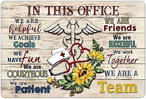 QWEQWEQ Funny Metal Tin Sign Nurse In This Office We Are Helpful We Are A Team Beautify Poster Cafe Office Living Room Kitchen Home Art Wall Decoration Plaque, 8x12Inch