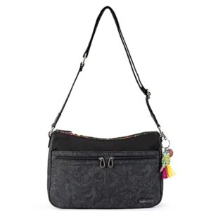 Sakroots womens New Adventure & Bag, Stylish Roomy Purse, Made from Recycled Materials Hobo Shoulder and Crossbody Bag, Black Spirit Desert Block, One Size US