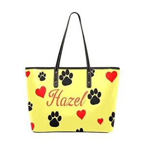 dog paw isolated on yellow background personalized leather tote bag large capacity handbag
