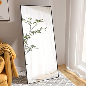 koonmi 71″x31″ full length mirror extra large floor mirror hanging or leaning against wall mounted aluminum alloy dressing rectangle body mirror bedroom burst-proof glass, black
