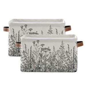 blueangle black and white flowers rectangle storage bin, 15 x 11 x 9.5 in, collapsible organizer storage basket for home décor, 2pack