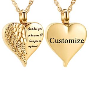 shajwo Cremation Jewelry Angel Wing Heart Urn Necklaces for Ashes Memorial Keepsake Pendant for Women Men,Customize