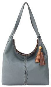 the sak huntley leather hobo dusty blue crochet one size