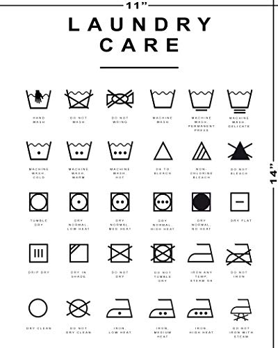 Laundry Room Decor - 11x14" UNFRAMED Print - Black And White Minimalist, Scandinavian, Modern, Typography Wall Print - Guide To Laundry Care Symbols - White Wall Art