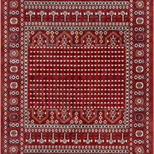 Well Woven Aldo Crimson Red & Blue Bokhara Tribal Area Rug 5x7 (5'3" x 7'3")