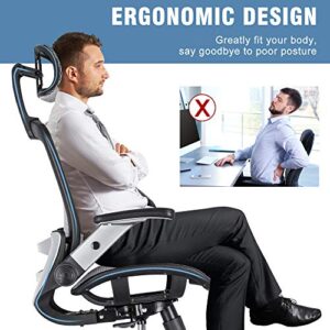 GABRYLLY Ergonomic Mesh Office Chair, High Back Desk Chair - Adjustable Headrest with Flip-Up Arms, Tilt Function, Lumbar Support and PU Wheels, Swivel Computer Task Chair, Grey