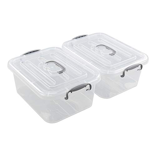 Dehouse 8 L Clear Storage Latch Box, Plastic Lidded Storage Bins, 2 Packs