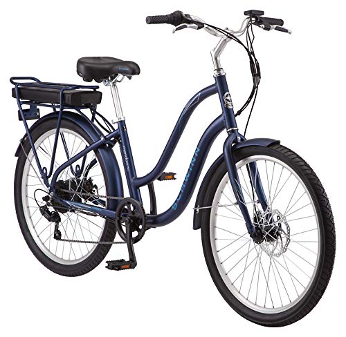 Schwinn Mendocino Mens and Womens Hybrid Electric Beach Cruiser, Lightweight Aluminum eBike Frame, 26-Inch Wheels, 6 Speed Drivetrain, Pedal Assist, Matte Blue