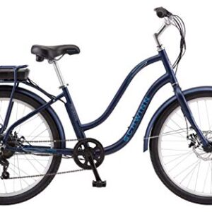 Schwinn Mendocino Mens and Womens Hybrid Electric Beach Cruiser, Lightweight Aluminum eBike Frame, 26-Inch Wheels, 6 Speed Drivetrain, Pedal Assist, Matte Blue