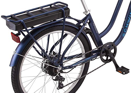 Schwinn Mendocino Mens and Womens Hybrid Electric Beach Cruiser, Lightweight Aluminum eBike Frame, 26-Inch Wheels, 6 Speed Drivetrain, Pedal Assist, Matte Blue