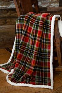 carstens rust and sage plaid sherpa throw blanket 54″ x 68″, red