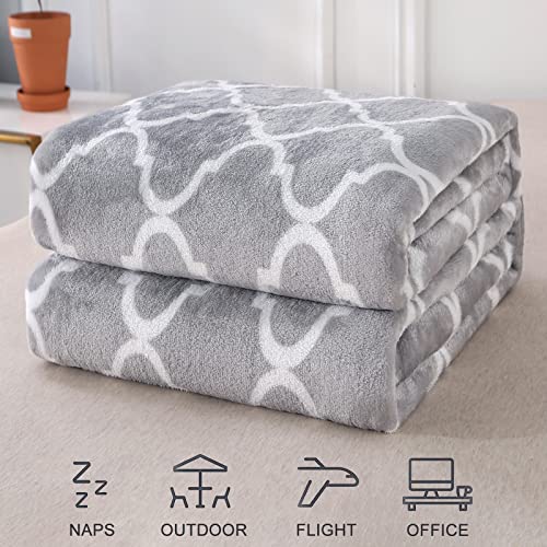 Smile Bee Flannel Fleece Blanket Throw Size, Super Soft Cozy Plush Blankets, Lightweight Microfiber Throw Blanket for Couch Sofa Bed, 50x60 inches, Grey Moroccan