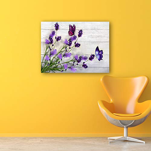 Purple Flowers Picture Canvas Prints Wall Art Room Wall Decor Floral on The Wooden Frame Background Painting for Bathroom Bedroom Home Wall Decoration Modern Artwork Poster Stretched Ready To Hang