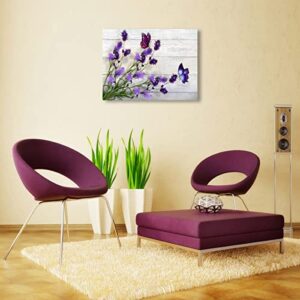 Purple Flowers Picture Canvas Prints Wall Art Room Wall Decor Floral on The Wooden Frame Background Painting for Bathroom Bedroom Home Wall Decoration Modern Artwork Poster Stretched Ready To Hang