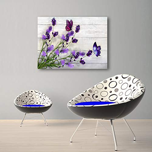 Purple Flowers Picture Canvas Prints Wall Art Room Wall Decor Floral on The Wooden Frame Background Painting for Bathroom Bedroom Home Wall Decoration Modern Artwork Poster Stretched Ready To Hang