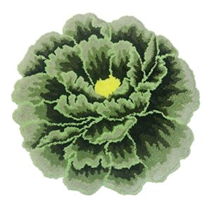 wedding gift green peony flowers shape round area rugs polyester rug for bedroom/kitchen/bathroom indoor floor mat living room carpet soft fluffy plush anti-skid washable doormat 23.6″ x 23.6″