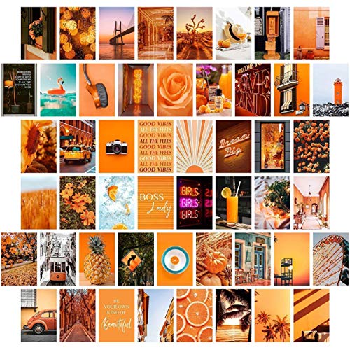 Orange Wall Collage Kit Aesthetic Pictures, Bedroom Decor for Teen Girls, Wall Collage Kit, Aesthetic Posters, Collage Kit for Wall Aesthetic, Wall Collage, Orange Wall Decor, Collage Kit