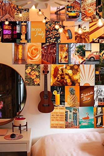 Orange Wall Collage Kit Aesthetic Pictures, Bedroom Decor for Teen Girls, Wall Collage Kit, Aesthetic Posters, Collage Kit for Wall Aesthetic, Wall Collage, Orange Wall Decor, Collage Kit