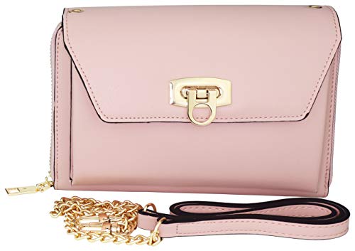 B BRENTANO Vegan Envelope Clutch Wallet Crossbody Purse with Chain Strap (Blush)