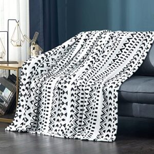 vessia oversized flannel fleece plush blanket throw size(50″x70″) – black and white boho geometric pattern blanket – soft cozy lightweight microfiber blanket for all seasons