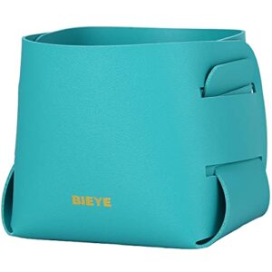 Bieye LSB002 Collapsible Leather Storage Bin Decorative Desk Organizer for Jewelry Makeup Pen Pencil Glasses Remote Controller Storage (Turquoise, 4WX4LX4H)