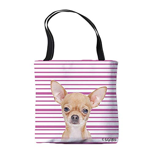 BAGEYOU Chihuahua Dog Tote Bag Dog Cat Animal Pet Pink Stripe Shoulder Bag Handbag Casual Tote