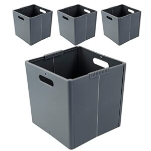 zerdyne 4-pack plastic collapsible storage cubes, gray foldable cube storage bins