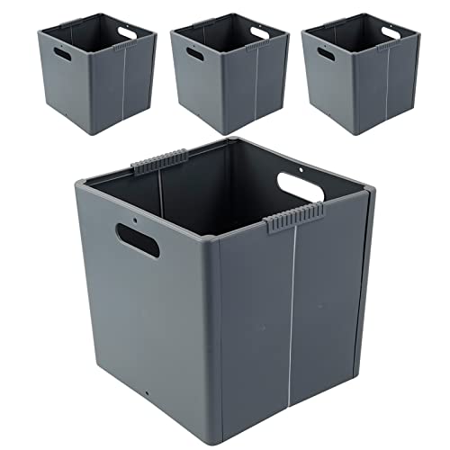 Zerdyne 4-Pack Plastic Collapsible Storage Cubes, Gray Foldable Cube Storage Bins