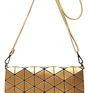 Time Pawnshop Women's Reflective Crossbody Purse Geometric Daily and Party Lattice Handbag Gold