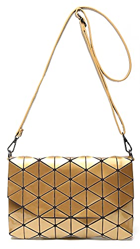 Time Pawnshop Women's Reflective Crossbody Purse Geometric Daily and Party Lattice Handbag Gold