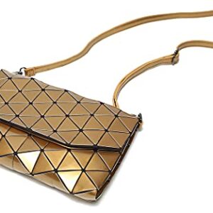 Time Pawnshop Women's Reflective Crossbody Purse Geometric Daily and Party Lattice Handbag Gold