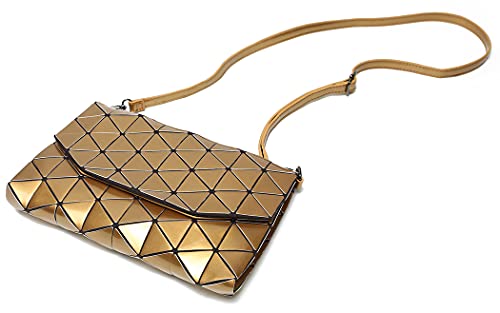 Time Pawnshop Women's Reflective Crossbody Purse Geometric Daily and Party Lattice Handbag Gold