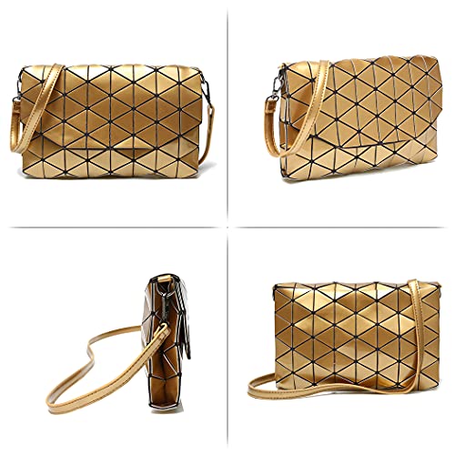 Time Pawnshop Women's Reflective Crossbody Purse Geometric Daily and Party Lattice Handbag Gold