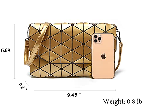 Time Pawnshop Women's Reflective Crossbody Purse Geometric Daily and Party Lattice Handbag Gold