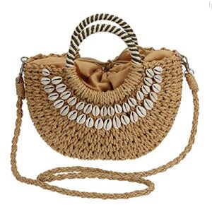 so’each women’s handbag shell wicker woven rattan straw tote bag crossbody bag khaki