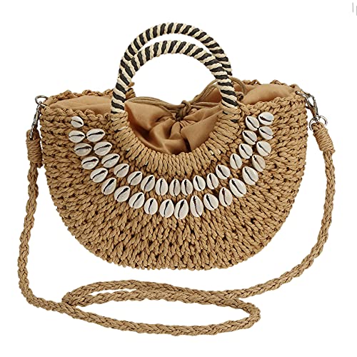 So'each Women's Handbag Shell Wicker Woven Rattan Straw Tote Bag Crossbody Bag Khaki