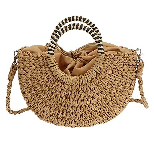 So'each Women's Handbag Shell Wicker Woven Rattan Straw Tote Bag Crossbody Bag Khaki