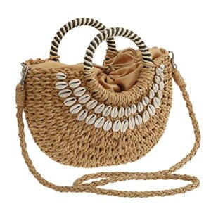 So'each Women's Handbag Shell Wicker Woven Rattan Straw Tote Bag Crossbody Bag Khaki