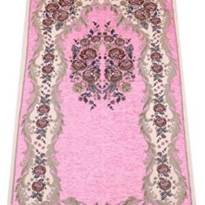 Muslim Prayer Rug with Prayer Beads | Janamaz | Sajadah | Soft Islamic Prayer Rug | Islamic Gifts | Prayer Carpet Mat, Chenille Fabric, Pink