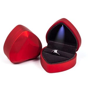 isuperb heart shaped ring box led light engagement ring boxes jewelry gift box for proposal wedding valentine’s day anniversary christmas (red)
