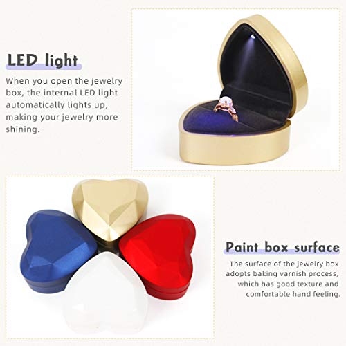 iSuperb Heart Shaped Ring Box LED Light Engagement Ring Boxes Jewelry Gift Box for Proposal Wedding Valentine's Day Anniversary Christmas (Red)